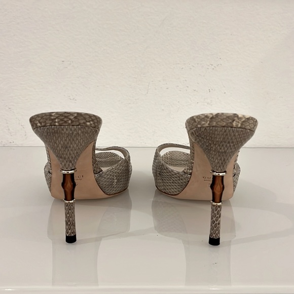 Gucci  Light Cream/Black Python Bamboo Heel Sandals Size 36 - Picture 6 of 10